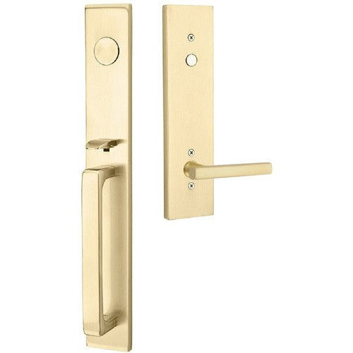 Emtek Lausanne Entrance Handleset With Freestone Lever in Satin Brass finish