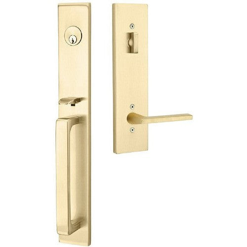 Emtek Lausanne Entrance Handleset With Helios Lever in Satin Brass finish