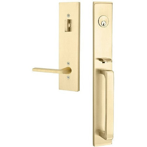 Emtek Lausanne Entrance Handleset With Helios Lever in Satin Brass finish