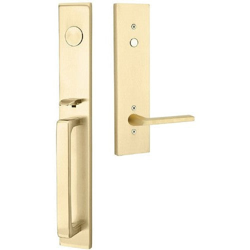 Emtek Lausanne Entrance Handleset With Helios Lever in Satin Brass finish