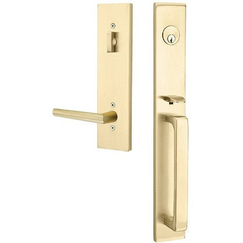 Emtek Lausanne Tubular Entrance Handleset With Stuttgart Lever in Satin Brass finish