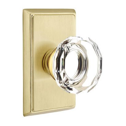 Emtek Lowell Crystal Knob with Rectangular Rosette in Satin Brass finish