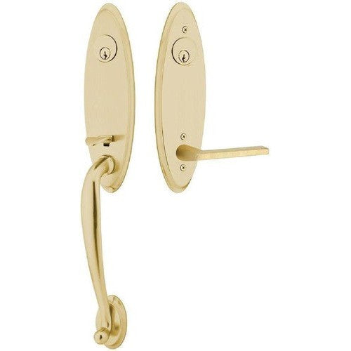 Emtek Marietta Tubular Entrance Handleset With Helios Lever in Satin Brass finish