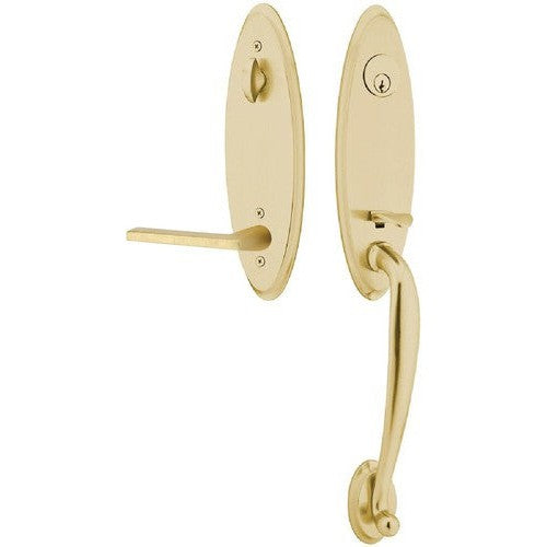 Emtek Marietta Tubular Entrance Handleset With Helios Lever in Satin Brass finish