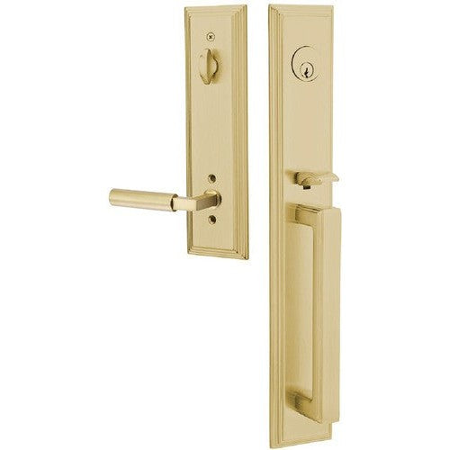 Emtek Melrose Tubular Entrance Handleset With Hercules Lever in Satin Brass finish