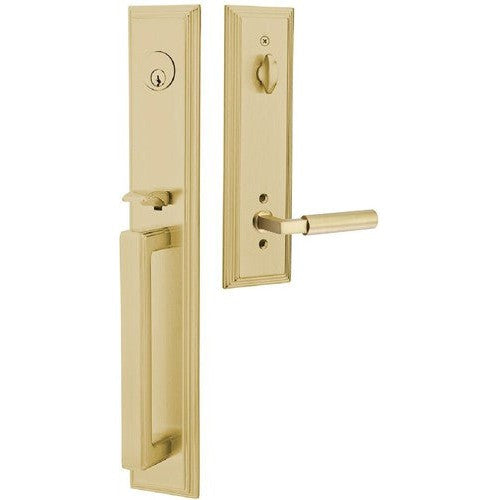 Emtek Melrose Tubular Entrance Handleset With Hercules Lever in Satin Brass finish