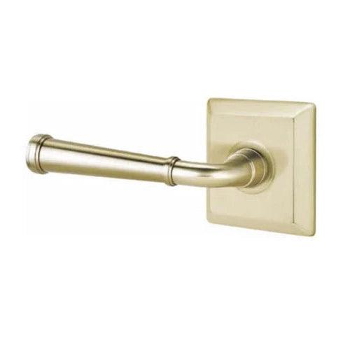The Emtek Merrimack Lever with Quincy Rosette in Satin Brass finish