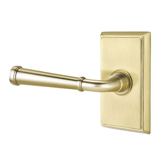 The Emtek Merrimack Lever With Rectangular Rosette in Satin Brass finish