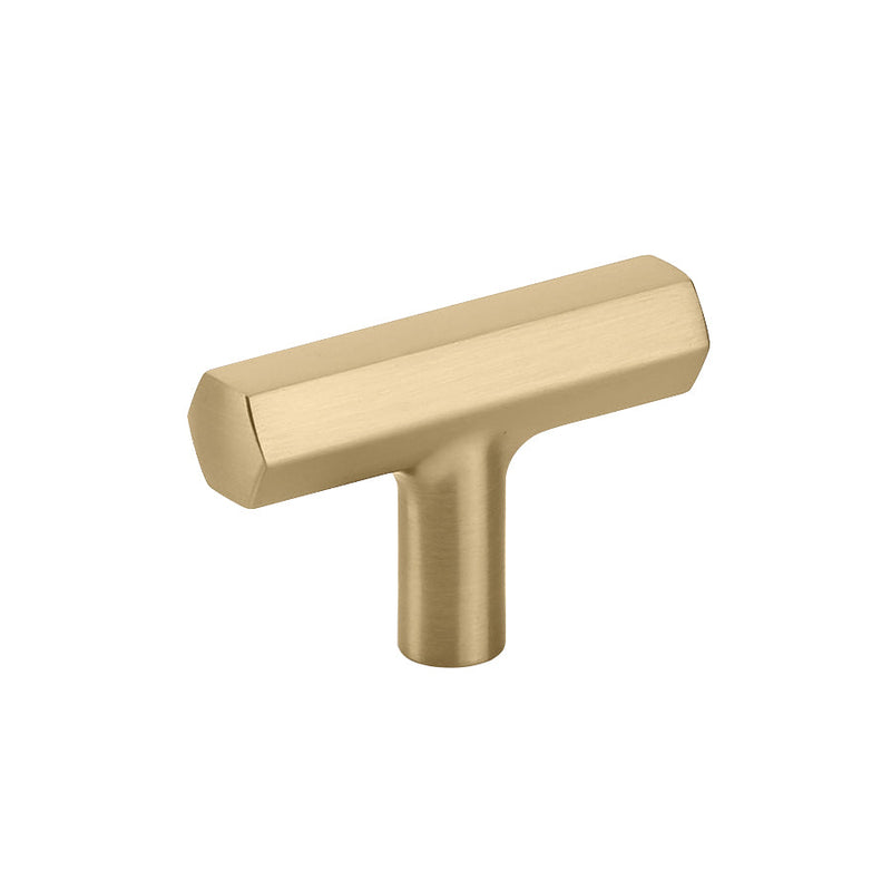 The Emtek Mod Hex T-Knob 2" in Satin Brass finish