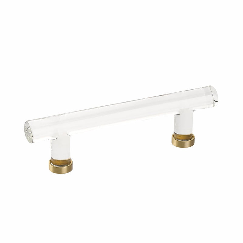 The Emtek Modern Glass Bar Cabinet Pull, 4" Center to Center in Satin Brass finish