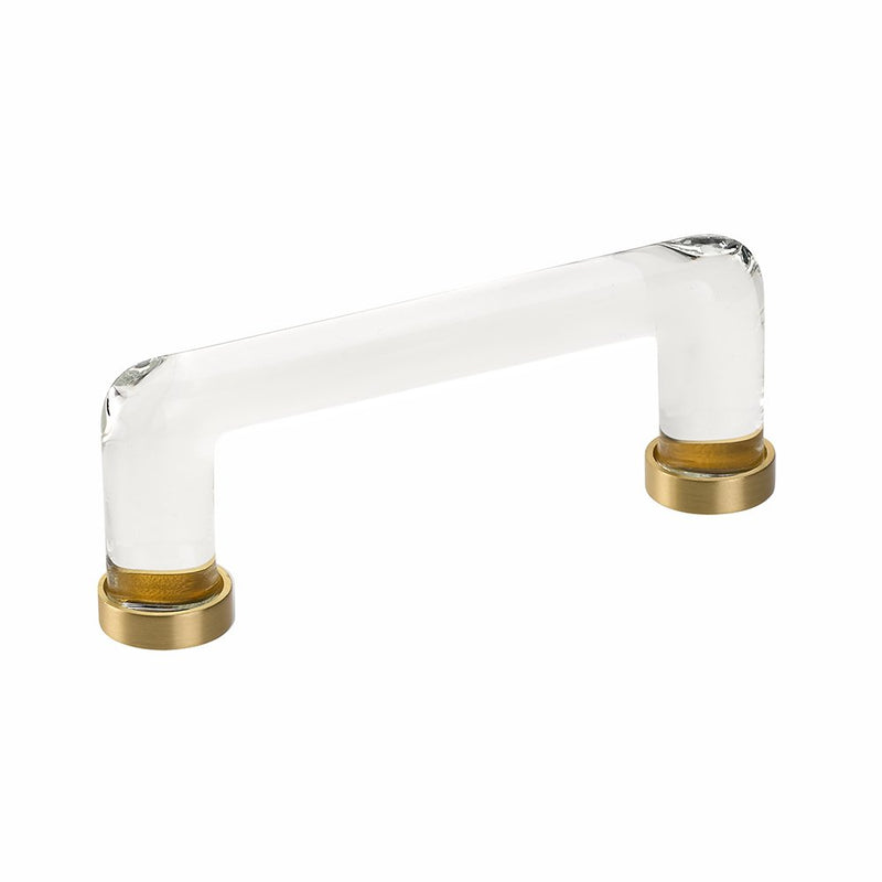 The Emtek Modern Glass Cabinet Pull, 4" Center to Center in Satin Brass finish