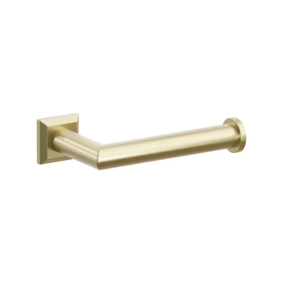 The Emtek Modern Tubular Brass Paper Holder - Single Post with Chamfered Square Rosette in Satin Brass finish.