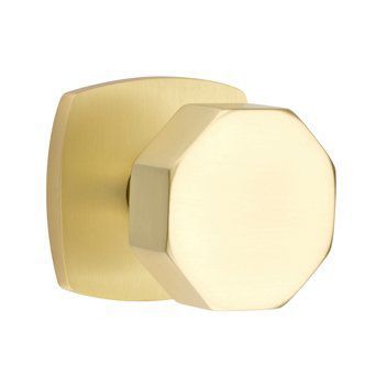 Emtek Octagon Knob with Urban Modern Rosette in Satin Brass finish