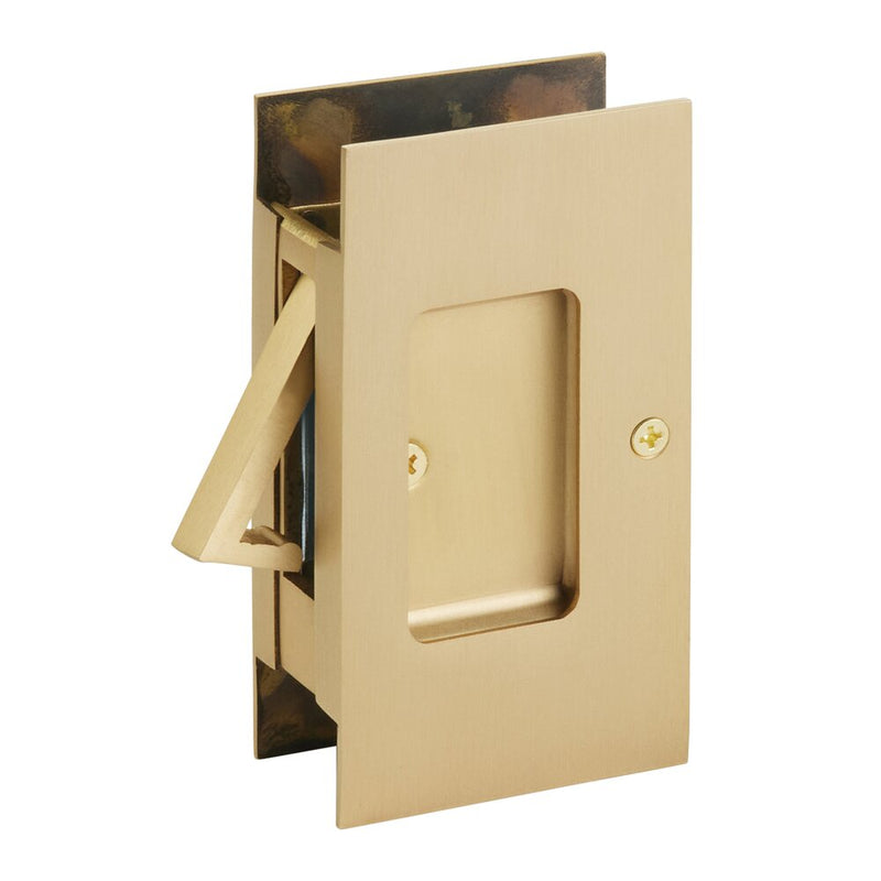 Emtek Passage Modern Rectangular Pocket Door Lock in Satin Brass finish