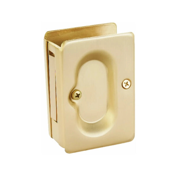 The Emtek Passage Standard Pocket Door Lock in Satin Brass finish