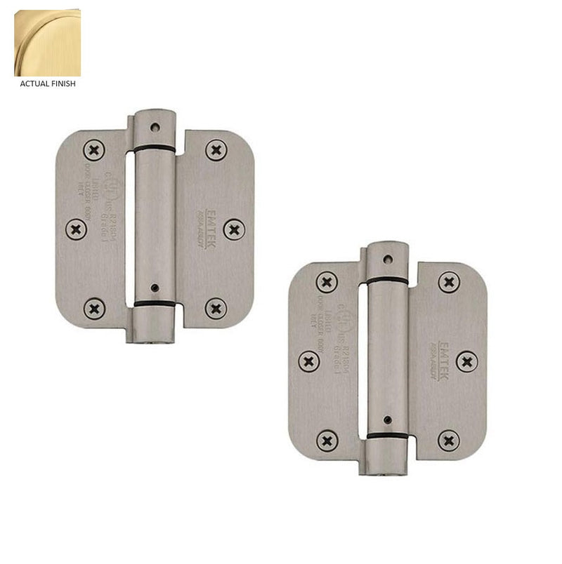 The Emtek Plated Steel UL Listed Spring Hinge, 3.5" x 3.5" with 5/8" Radius Corners in Satin Brass finish