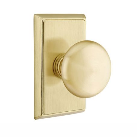 Emtek Providence Knob with Rectangular Rosette in Satin Brass finish