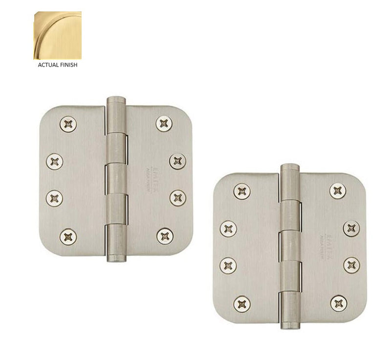 Emtek Residential Duty Solid Brass Plain Bearing Hinge, 4" x 4" with 5/8" Radius Corners in Satin Brass finish