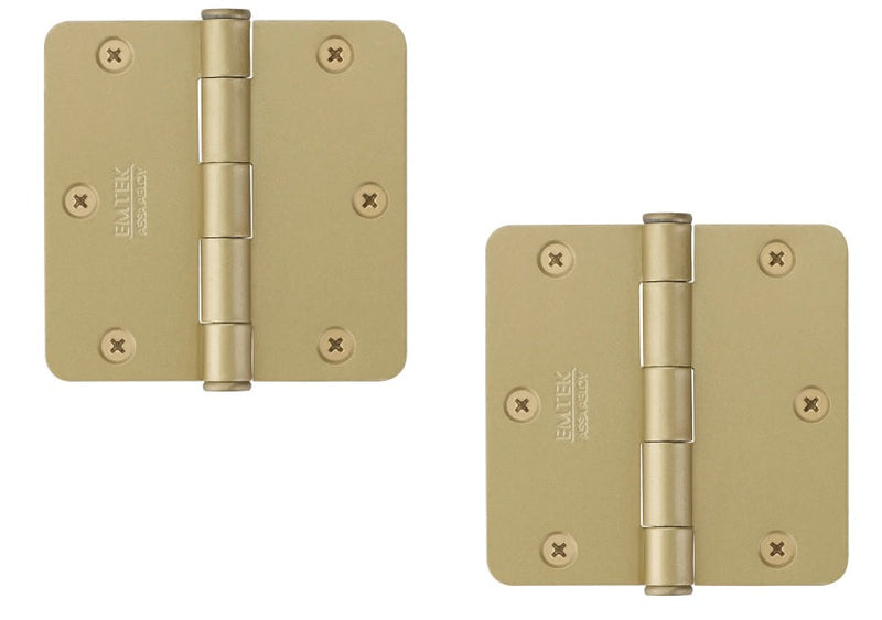 Emtek Residential Duty Steel Plain Bearing Hinge, 3.5" x 3.5" with 1/4" Radius Corners in Satin Brass finish