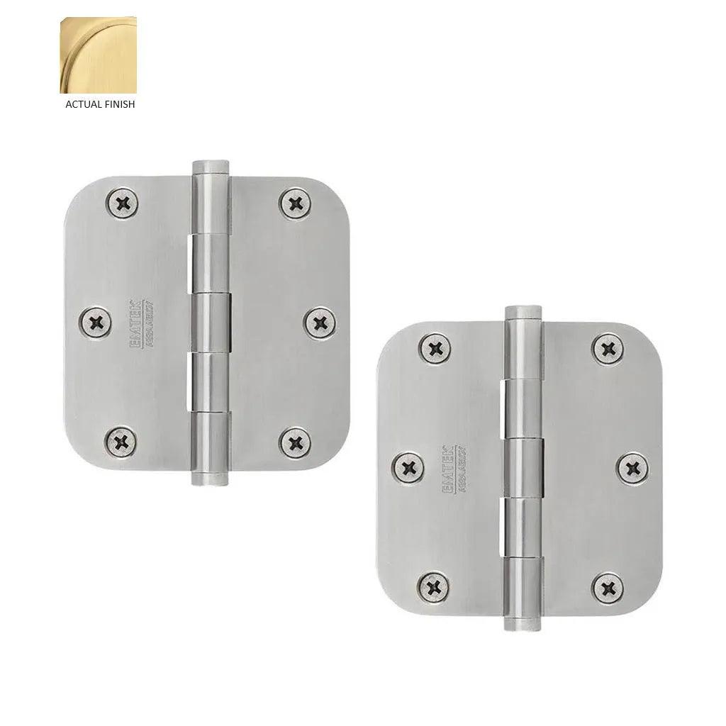 Emtek Residential Duty Steel Plain Bearing Hinge, 3.5" x 3.5" with 5/8" Radius Corners in Satin Brass finish