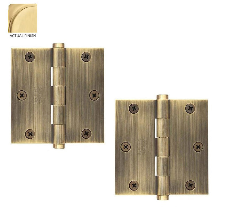 Emtek Residential Duty Steel Plain Bearing Hinge, 3.5" x 3.5" with Square Corners in Satin Brass finish