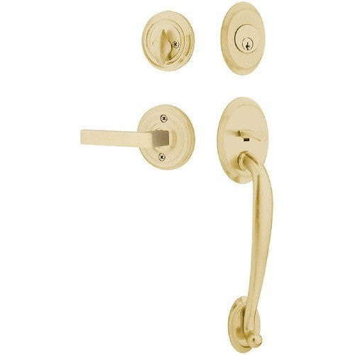 Emtek Saratoga Tubular Entrance Handleset With Dumont Lever in Satin Brass finish