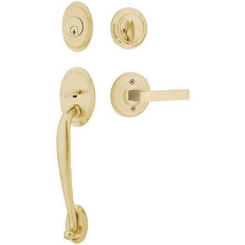 Emtek Saratoga Tubular Entrance Handleset With Dumont Lever in Satin Brass finish