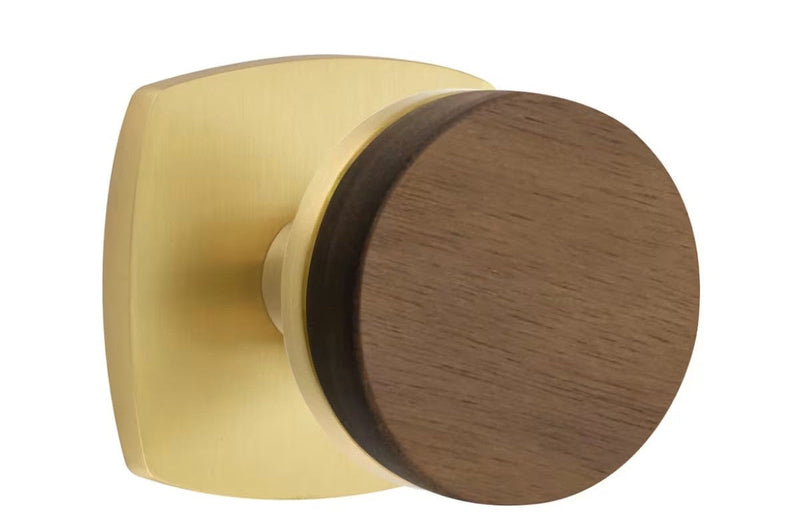 Emtek Select Conical Dark Walnut Knob with Urban Modern Rosette in Satin Brass finish