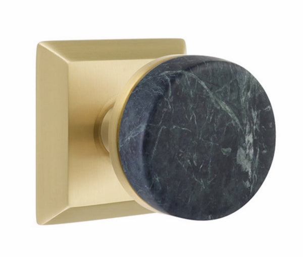 Emtek Select Conical Green Marble Knobset with Quincy Rosette in Satin Brass finish