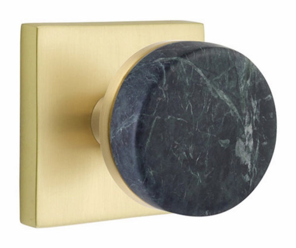 Emtek Select Conical Green Marble Knobset with Square Rosette in Satin Brass finish