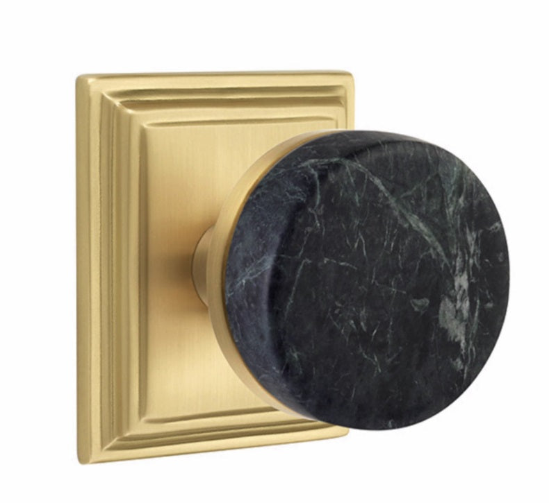 Emtek Select Conical Green Marble Knobset with Wilshire Rosette in Satin Brass finish