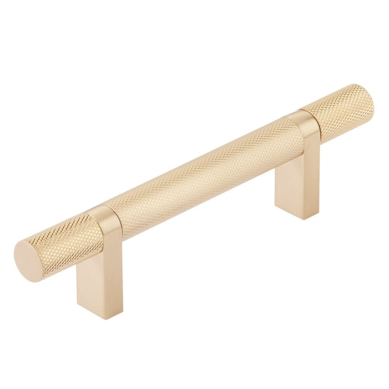 The Emtek Select Knurled Cabinet Bar Pull, 3 1/2" C-to-C in Satin Brass finish