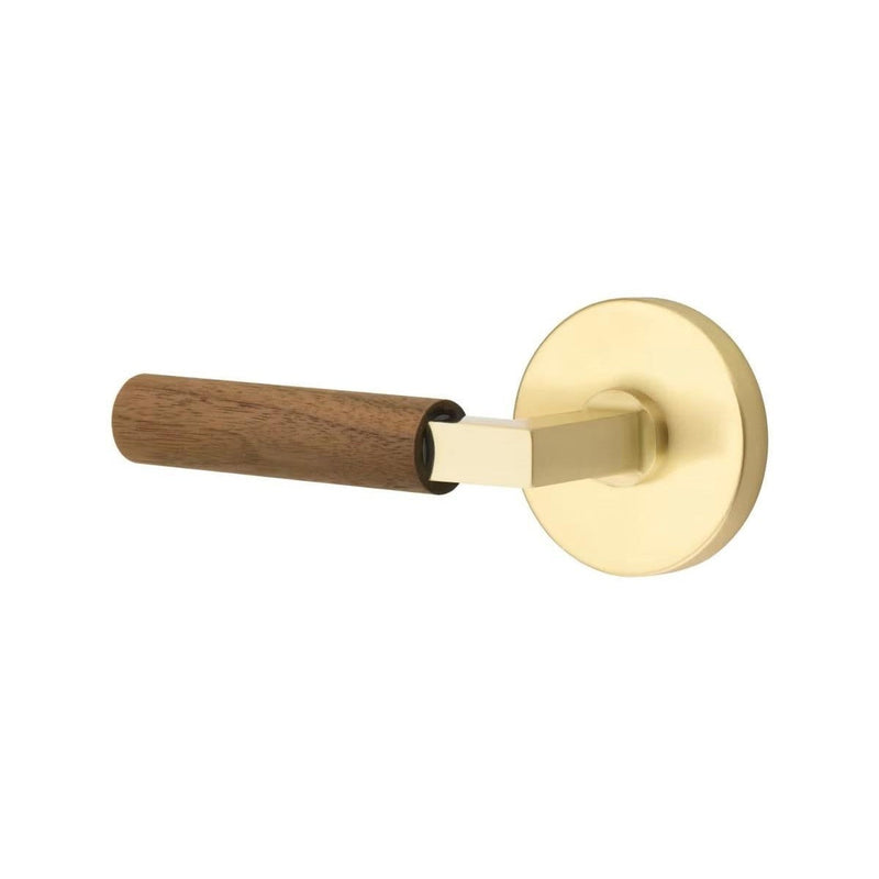 Emtek Select L-Square Dark Walnut Lever with Disk Rosette in Satin Brass finish