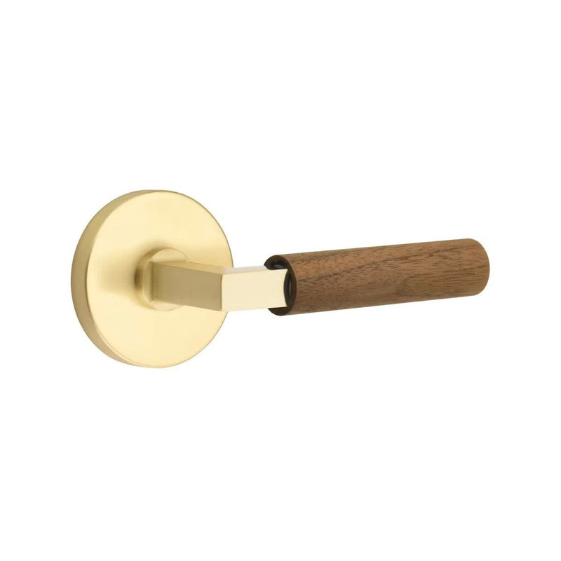 Emtek Select L-Square Dark Walnut Lever with Disk Rosette in Satin Brass finish