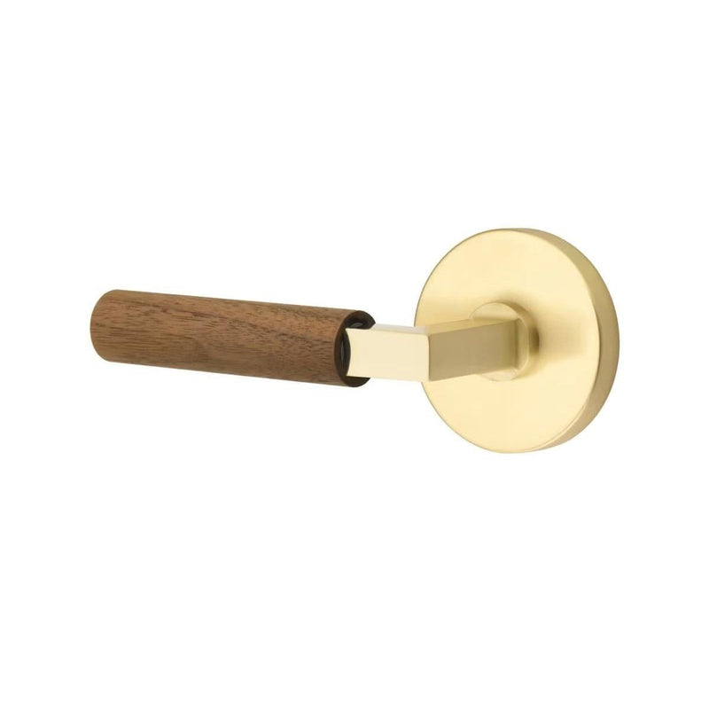 Emtek Select L-Square Dark Walnut Lever with Disk Rosette in Satin Brass finish