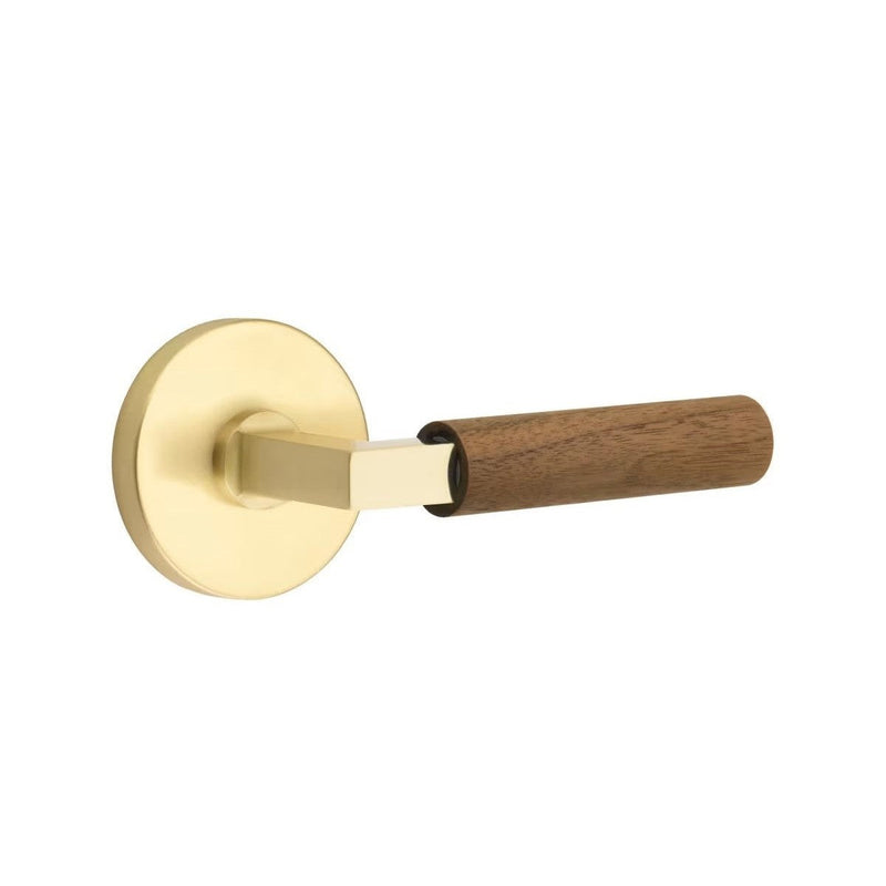 Emtek Select L-Square Dark Walnut Lever with Disk Rosette in Satin Brass finish