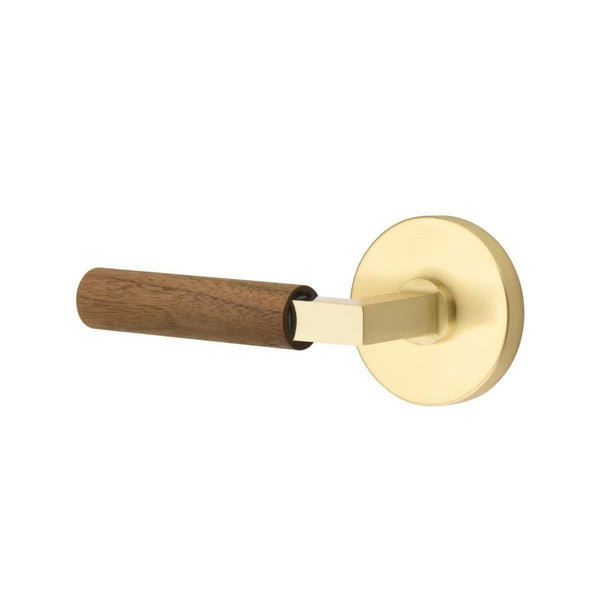 Emtek Select L-Square Dark Walnut Lever with Disk Rosette in Satin Brass finish