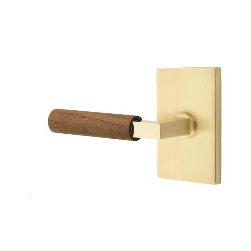 Emtek Select L-Square Dark Walnut Lever with Modern Rectangular Rosette in Satin Brass finish