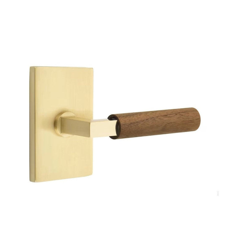 Emtek Select L-Square Dark Walnut Lever with Modern Rectangular Rosette in Satin Brass finish