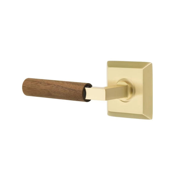 Emtek Select L-Square Dark Walnut Lever with Quincy Rosette in Satin Brass finish