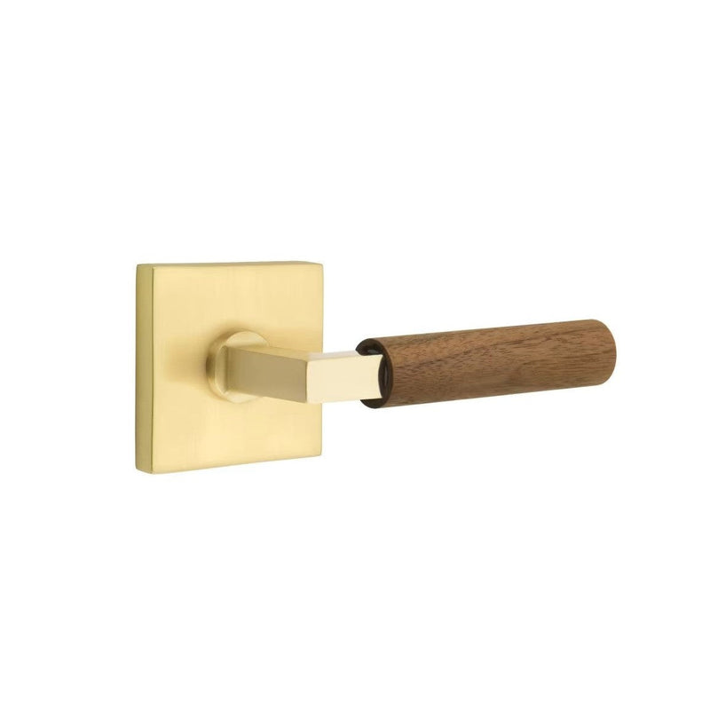 Emtek Select L-Square Dark Walnut Lever with Square Rosette in Satin Brass finish