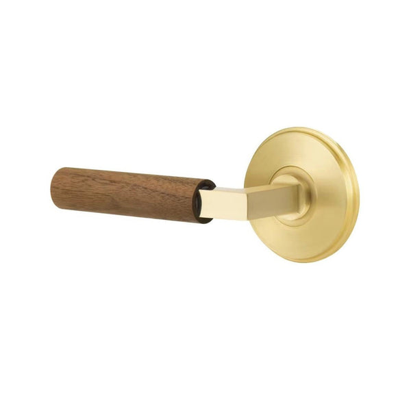 Emtek Select L-Square Dark Walnut Lever with Watford Rosette in Satin Brass finish