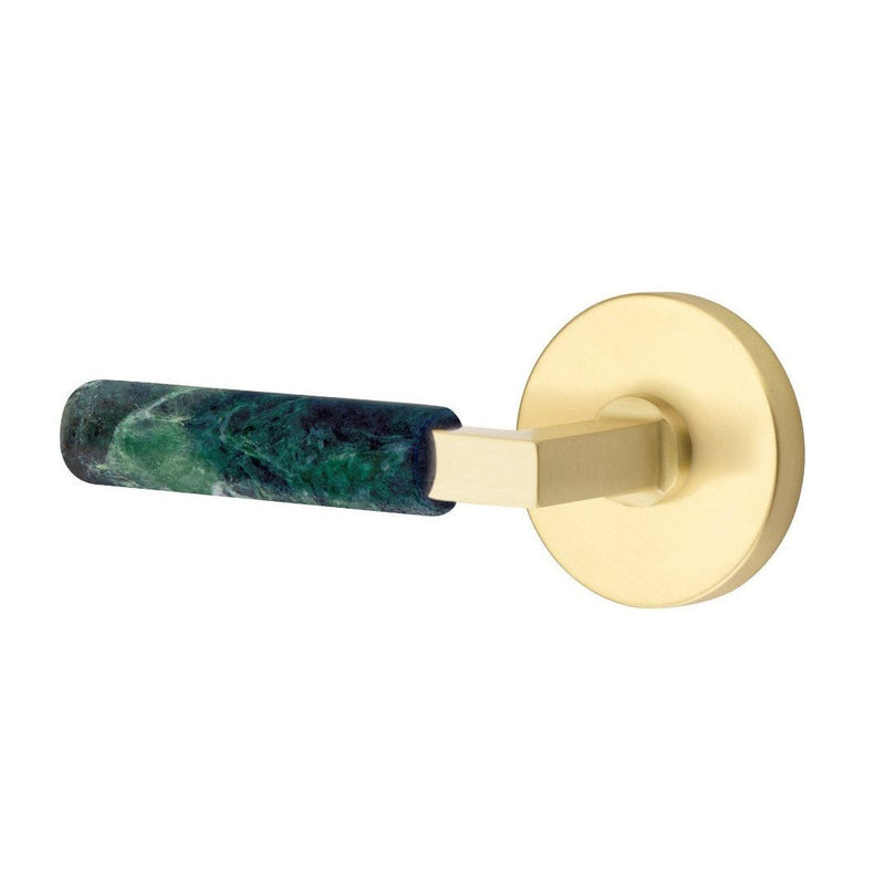 Emtek Select L-Square Green Marble Lever with Disk Rosette in Satin Brass finish