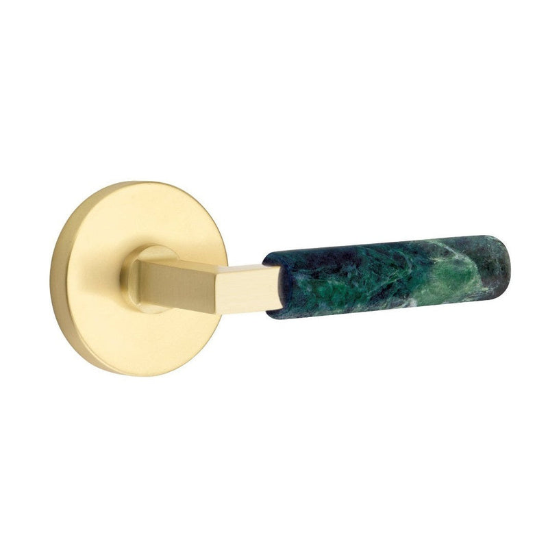 Emtek Select L-Square Green Marble Lever with Disk Rosette in Satin Brass finish