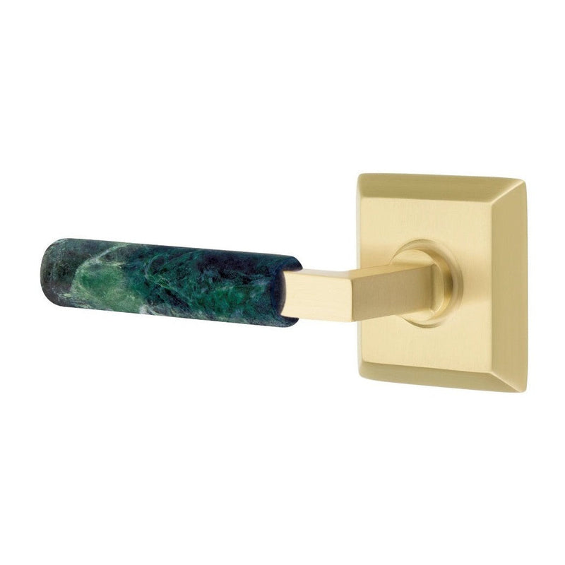 Emtek Select L-Square Green Marble Lever with Quincy Rosette in Satin Brass finish