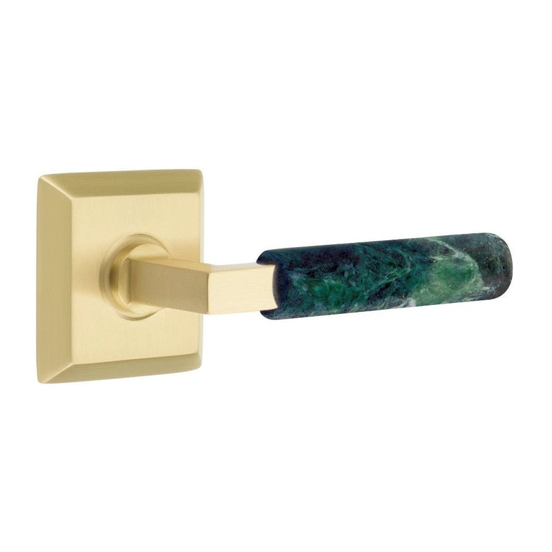 Emtek Select L-Square Green Marble Lever with Quincy Rosette in Satin Brass finish