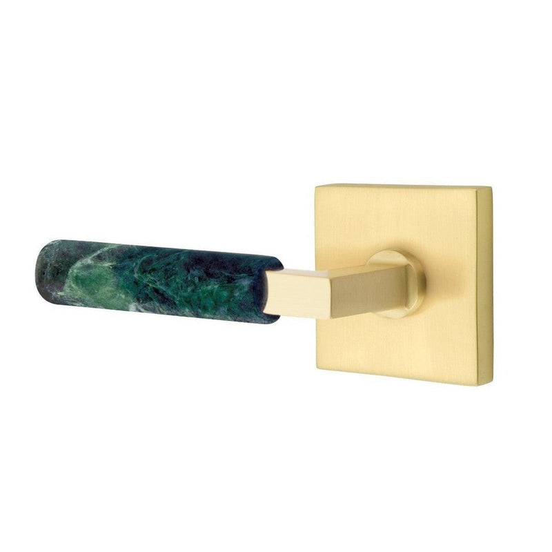 Emtek Select L-Square Green Marble Lever with Square Rosette in Satin Brass finish