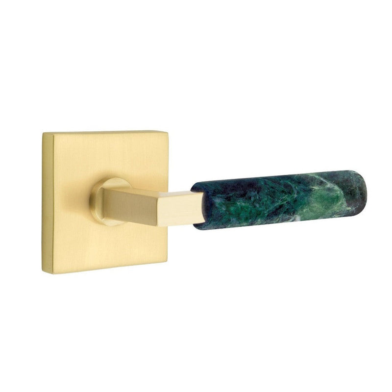 Emtek Select L-Square Green Marble Lever with Square Rosette in Satin Brass finish