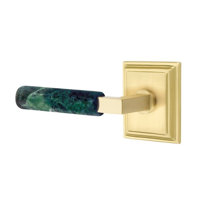 Emtek Select L-Square Green Marble Lever with Wilshire Rosette in Satin Brass finish