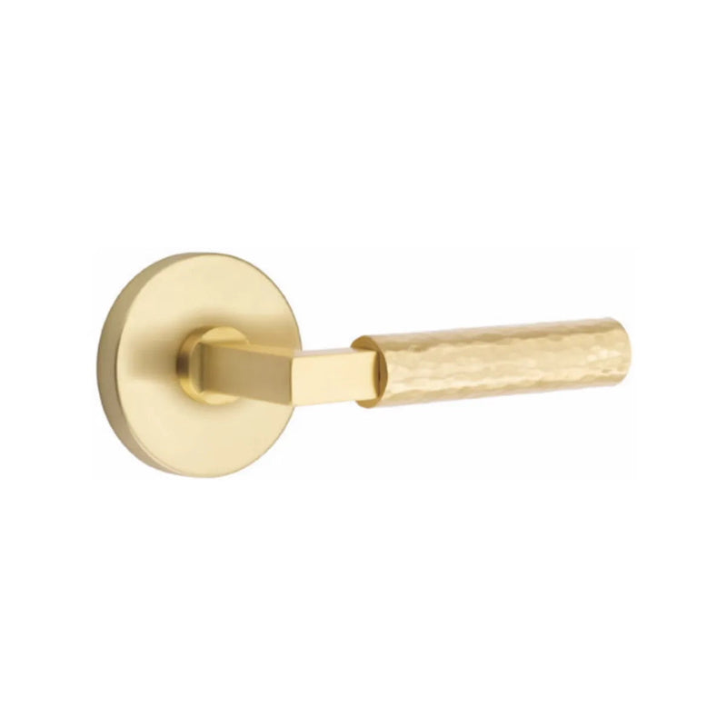 Emtek Select L-Square Hammered Lever with Disk Rosette in Satin Brass finish